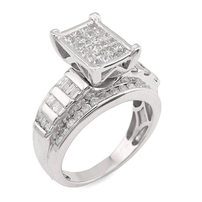 10K White Gold 1.50CT natural Dimaond Princess/Round/Baguette Rectangular 11.6MM Women Wedding Ring - Elite Jewelers - Rings