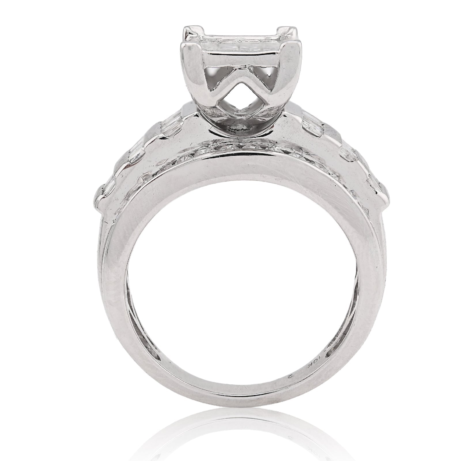 10K White Gold 1.50CT natural Dimaond Princess/Round/Baguette Rectangular 11.6MM Women Wedding Ring - Elite Jewelers - Rings