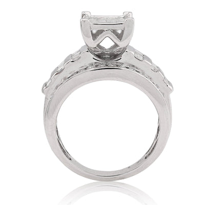 10K White Gold 1.50CT natural Dimaond Princess/Round/Baguette Rectangular 11.6MM Women Wedding Ring - Elite Jewelers - Rings
