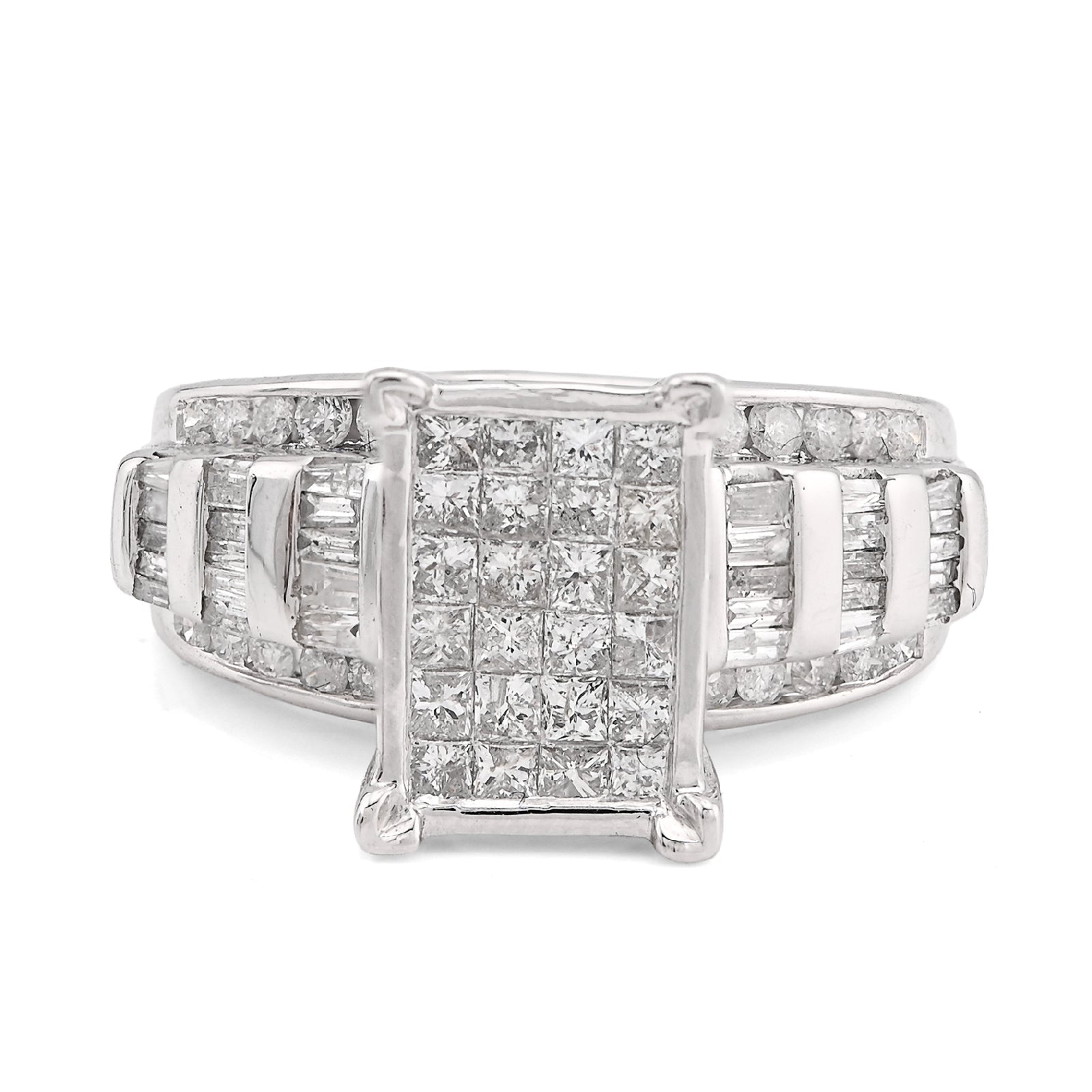 10K White Gold 1.50CT natural Dimaond Princess/Round/Baguette Rectangular 11.6MM Women Wedding Ring - Elite Jewelers - Rings