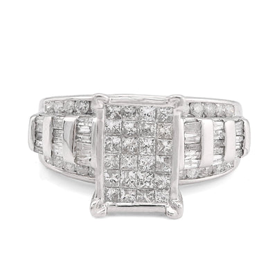 10K White Gold 1.50CT natural Dimaond Princess/Round/Baguette Rectangular 11.6MM Women Wedding Ring - Elite Jewelers - Rings