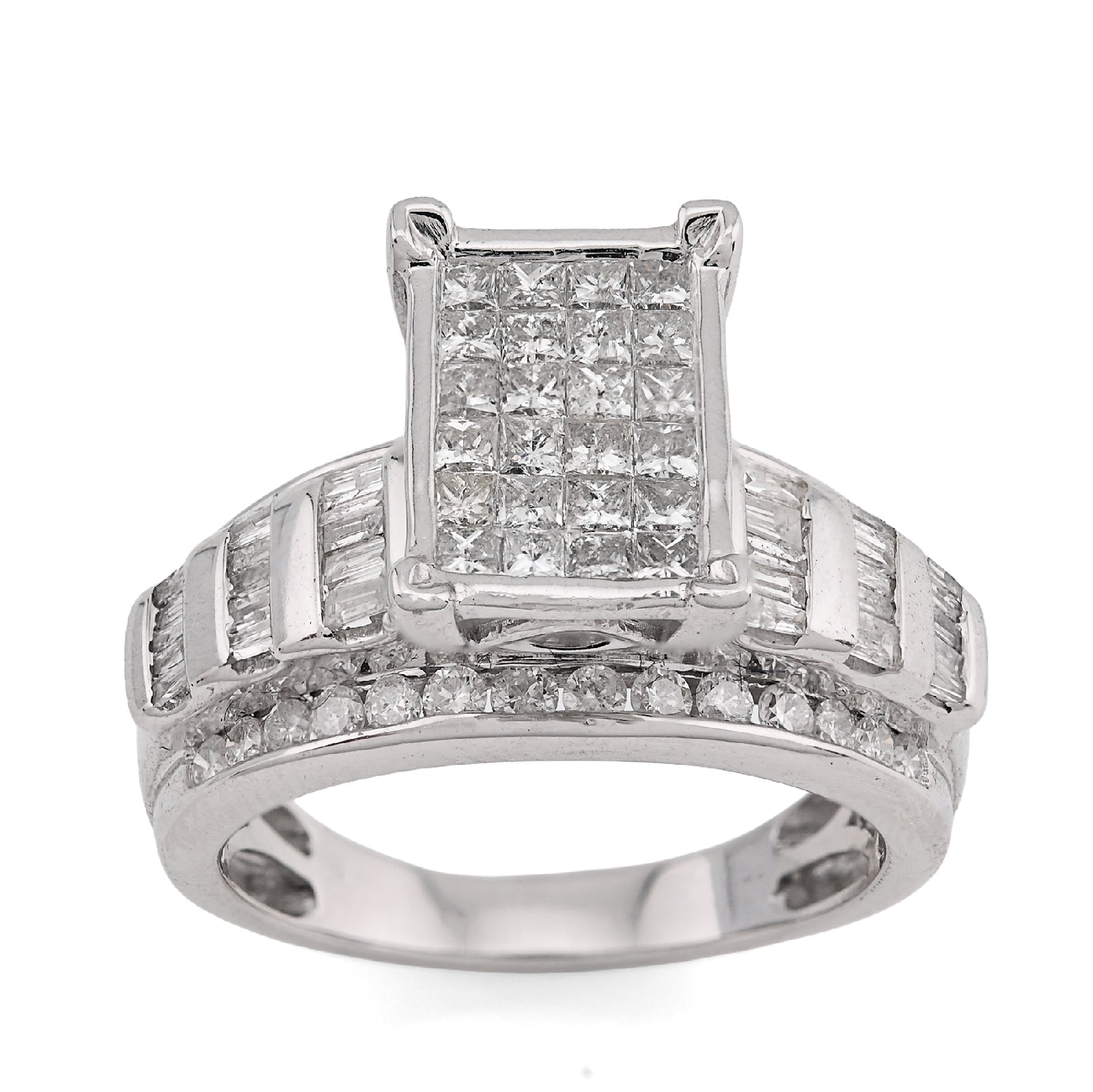 10K White Gold 1.50CT natural Dimaond Princess/Round/Baguette Rectangular 11.6MM Women Wedding Ring - Elite Jewelers - Rings