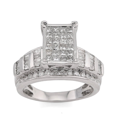 10K White Gold 1.50CT natural Dimaond Princess/Round/Baguette Rectangular 11.6MM Women Wedding Ring - Elite Jewelers - Rings