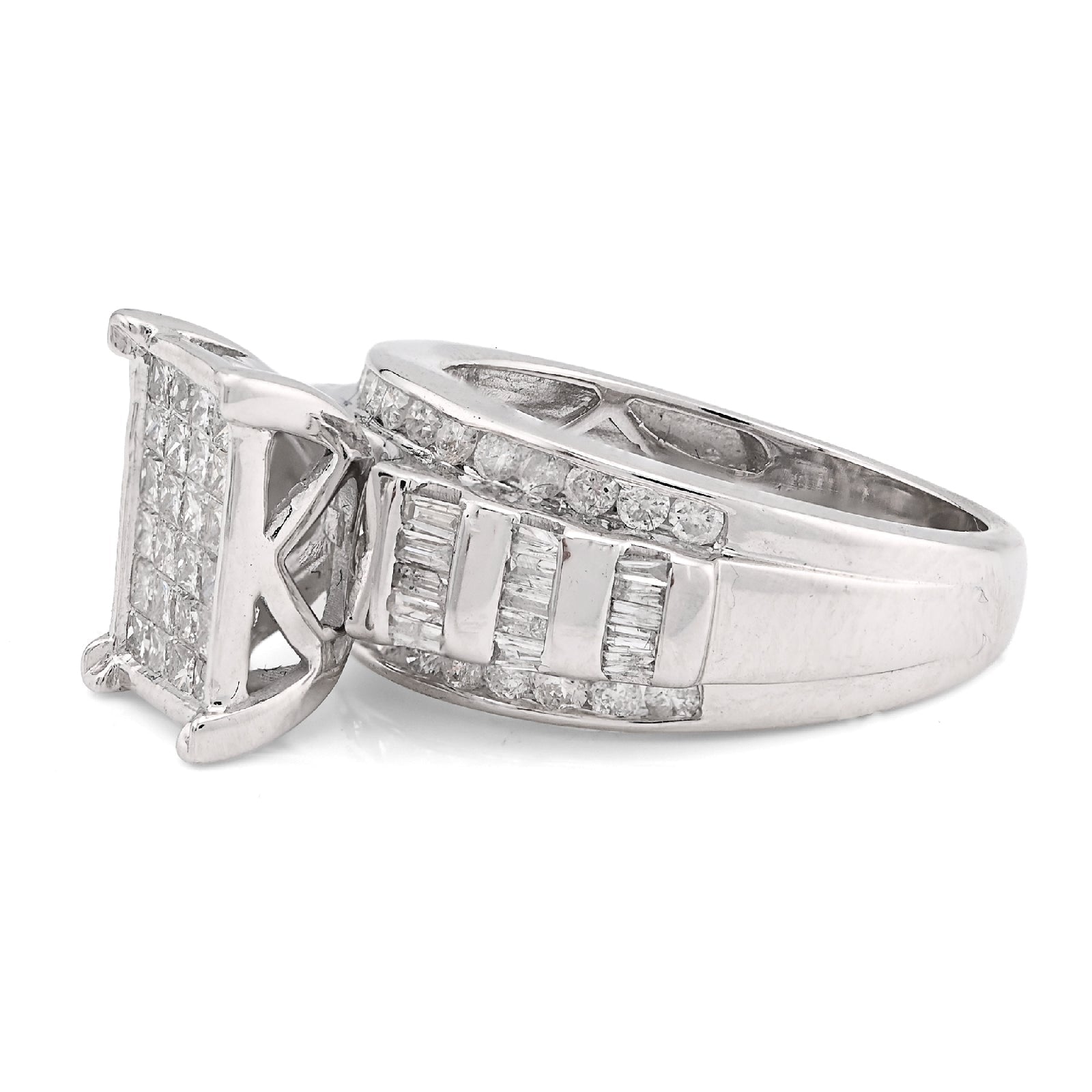 10K White Gold 1.50CT natural Dimaond Princess/Round/Baguette Rectangular 11.6MM Women Wedding Ring - Elite Jewelers - Rings
