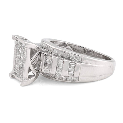 10K White Gold 1.50CT natural Dimaond Princess/Round/Baguette Rectangular 11.6MM Women Wedding Ring - Elite Jewelers - Rings