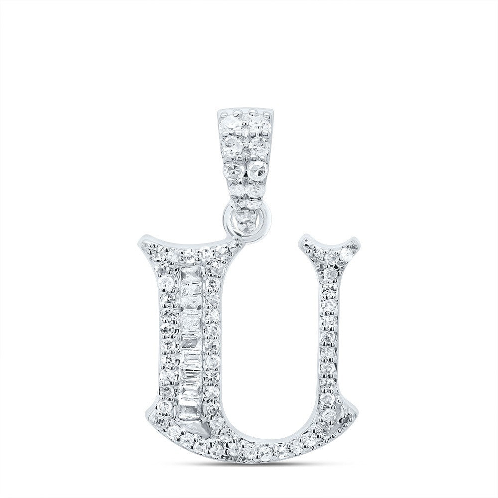 10k White Gold 1.51gm 0.24CTW Natural Diamond Initial "U" Baguette Pendant Charm - Elite Jewelers - Charms & Pendants