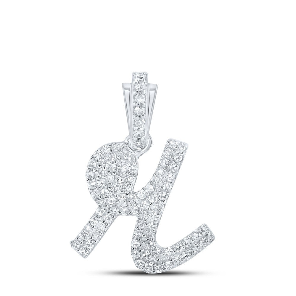 10k White Gold 1.52g 0.37CTW Natural Diamond Initial "R" Pendant Alphabet Charm - Elite Jewelers - Charms & Pendants