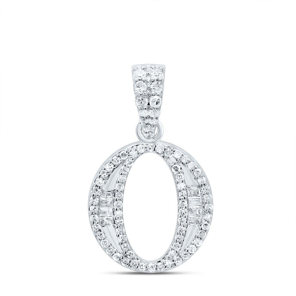 10k White Gold 1.53gm 0.27CTW Natural Diamond Initial "O" Baguette Pendant Charm - Elite Jewelers - Charms & Pendants