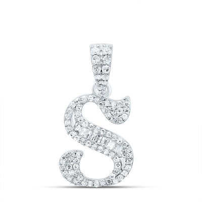 10k White Gold 1.54g 0.27CTW Natural Diamond Initial "S" Baguette Pendant Charm - Elite Jewelers - Charms & Pendants