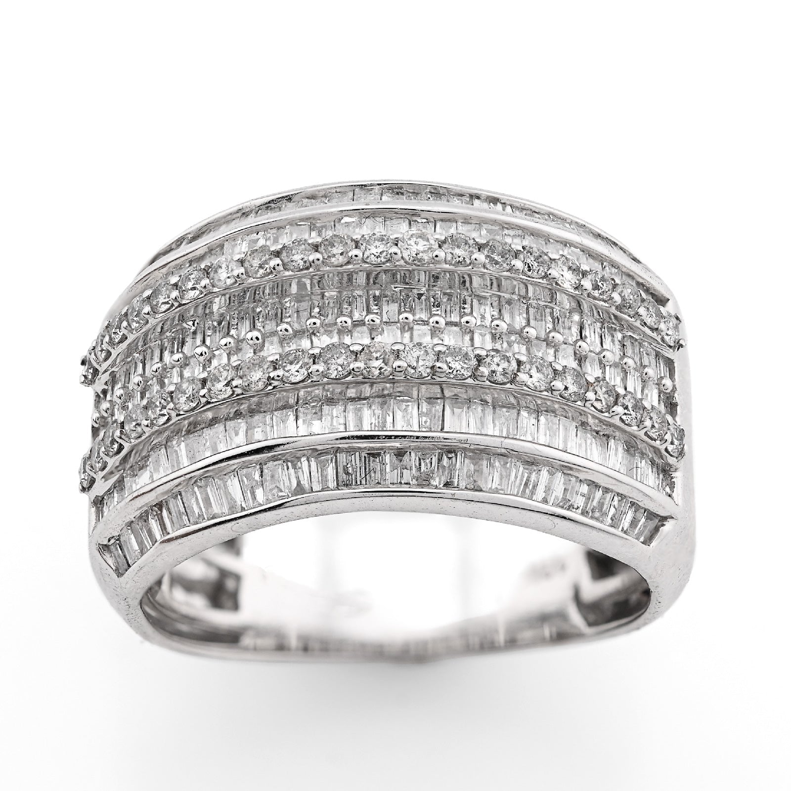10K White Gold 1.55CT Natural Diamond Round/Baguette Pinky Men Ring 14MM - Elite Jewelers - Rings