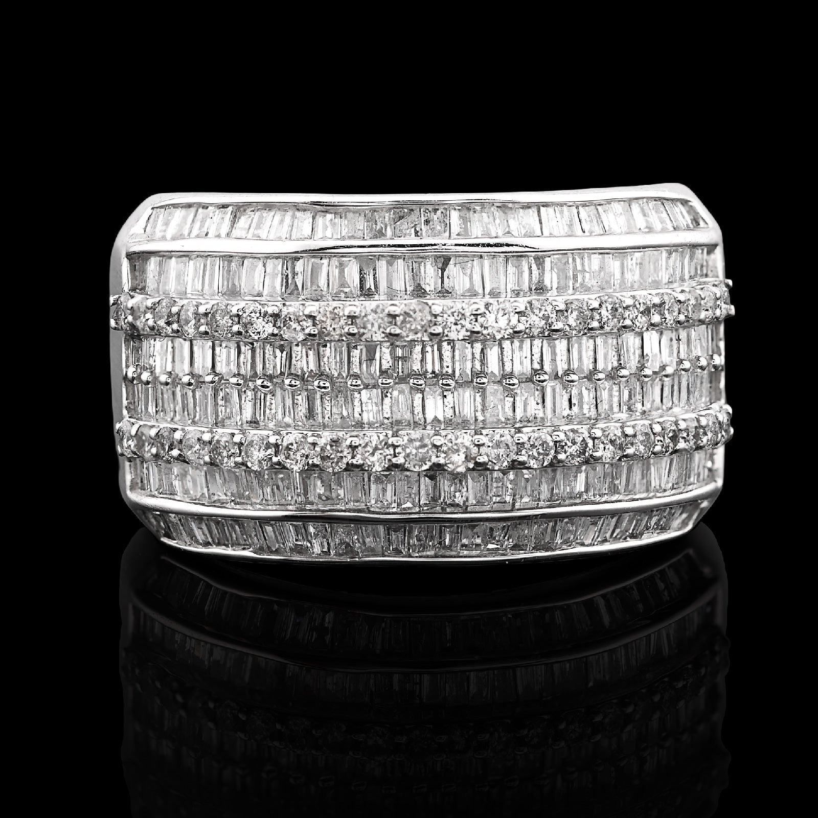 10K White Gold 1.55CT Natural Diamond Round/Baguette Pinky Men Ring 14MM - Elite Jewelers - Rings