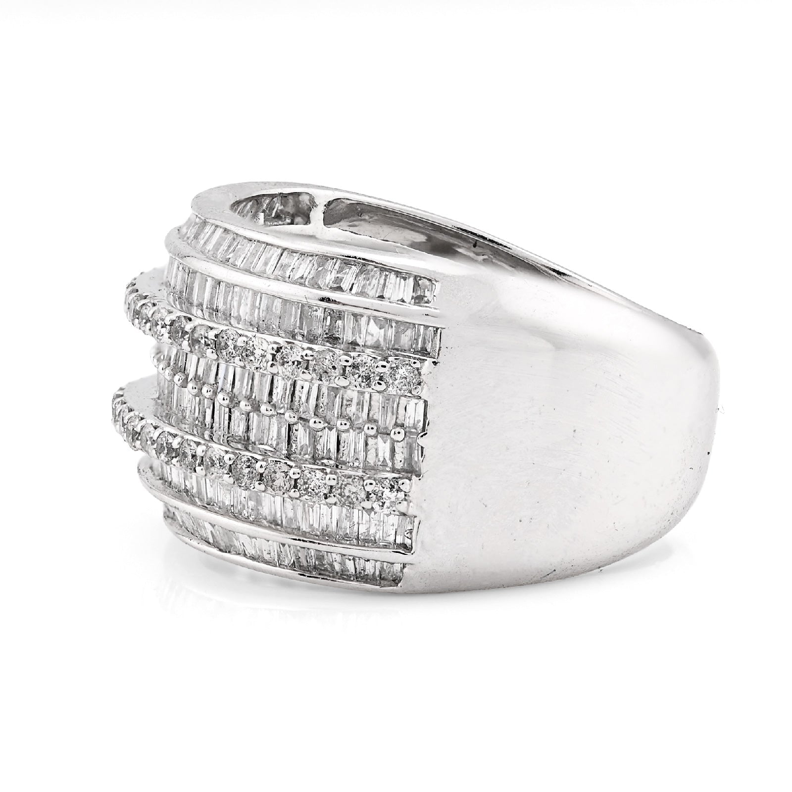 10K White Gold 1.55CT Natural Diamond Round/Baguette Pinky Men Ring 14MM - Elite Jewelers - Rings