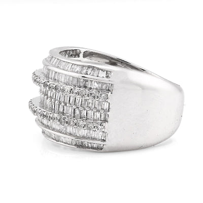 10K White Gold 1.55CT Natural Diamond Round/Baguette Pinky Men Ring 14MM - Elite Jewelers - Rings