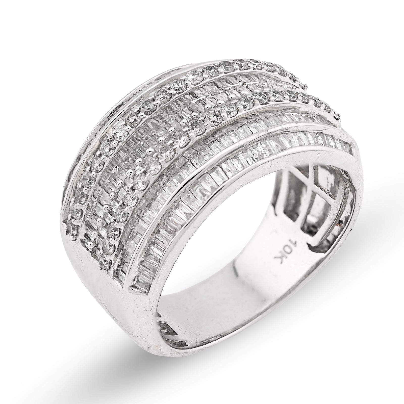 10K White Gold 1.55CT Natural Diamond Round/Baguette Pinky Men Ring 14MM - Elite Jewelers - Rings