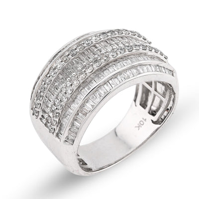 10K White Gold 1.55CT Natural Diamond Round/Baguette Pinky Men Ring 14MM - Elite Jewelers - Rings