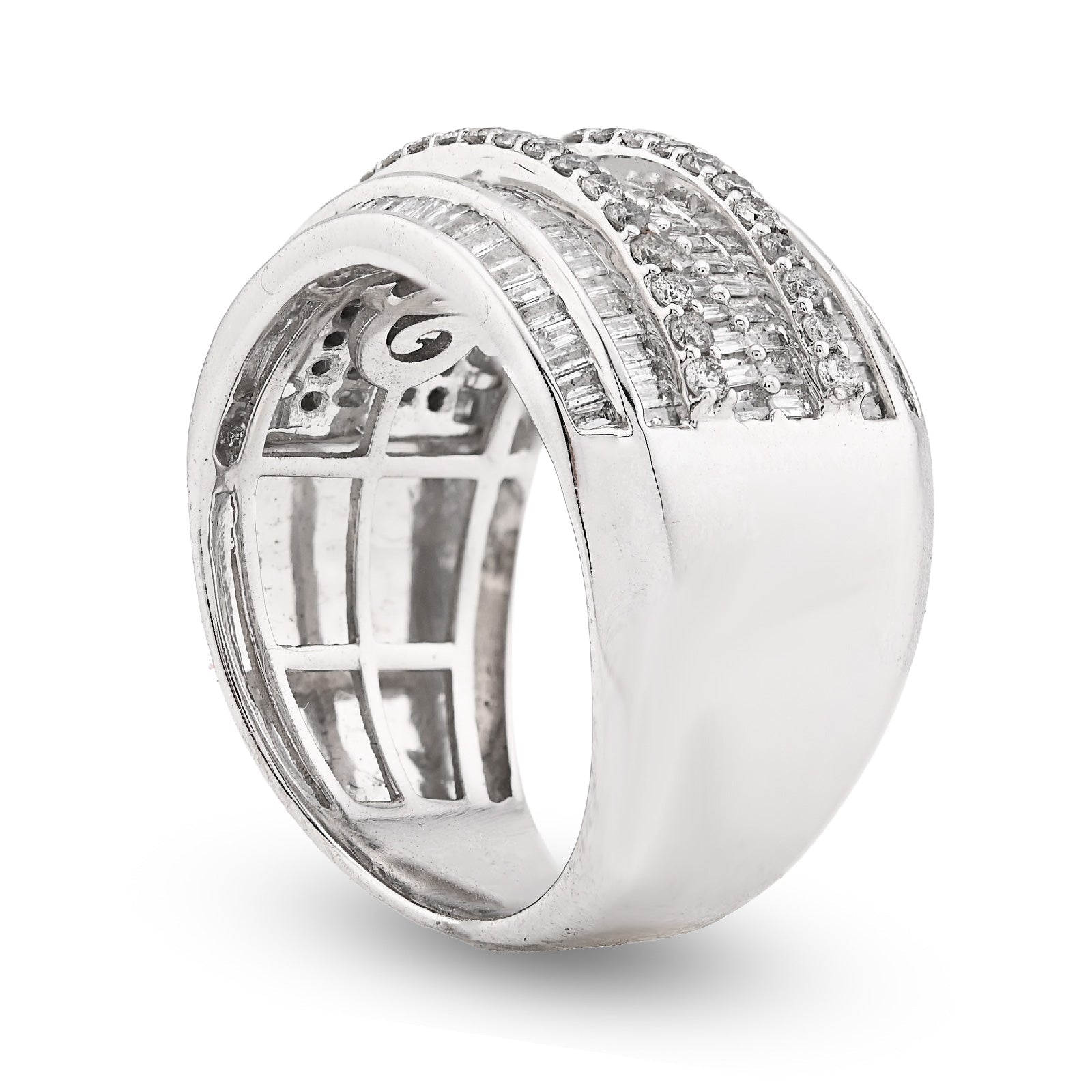 10K White Gold 1.55CT Natural Diamond Round/Baguette Pinky Men Ring 14MM - Elite Jewelers - Rings