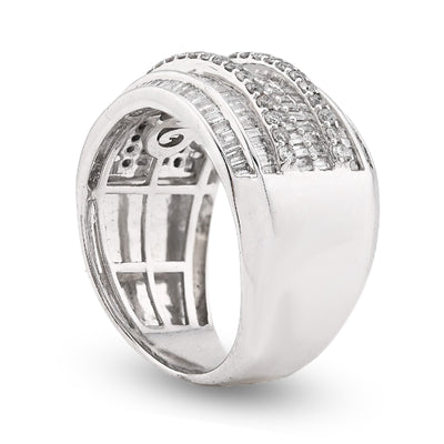 10K White Gold 1.55CT Natural Diamond Round/Baguette Pinky Men Ring 14MM - Elite Jewelers - Rings