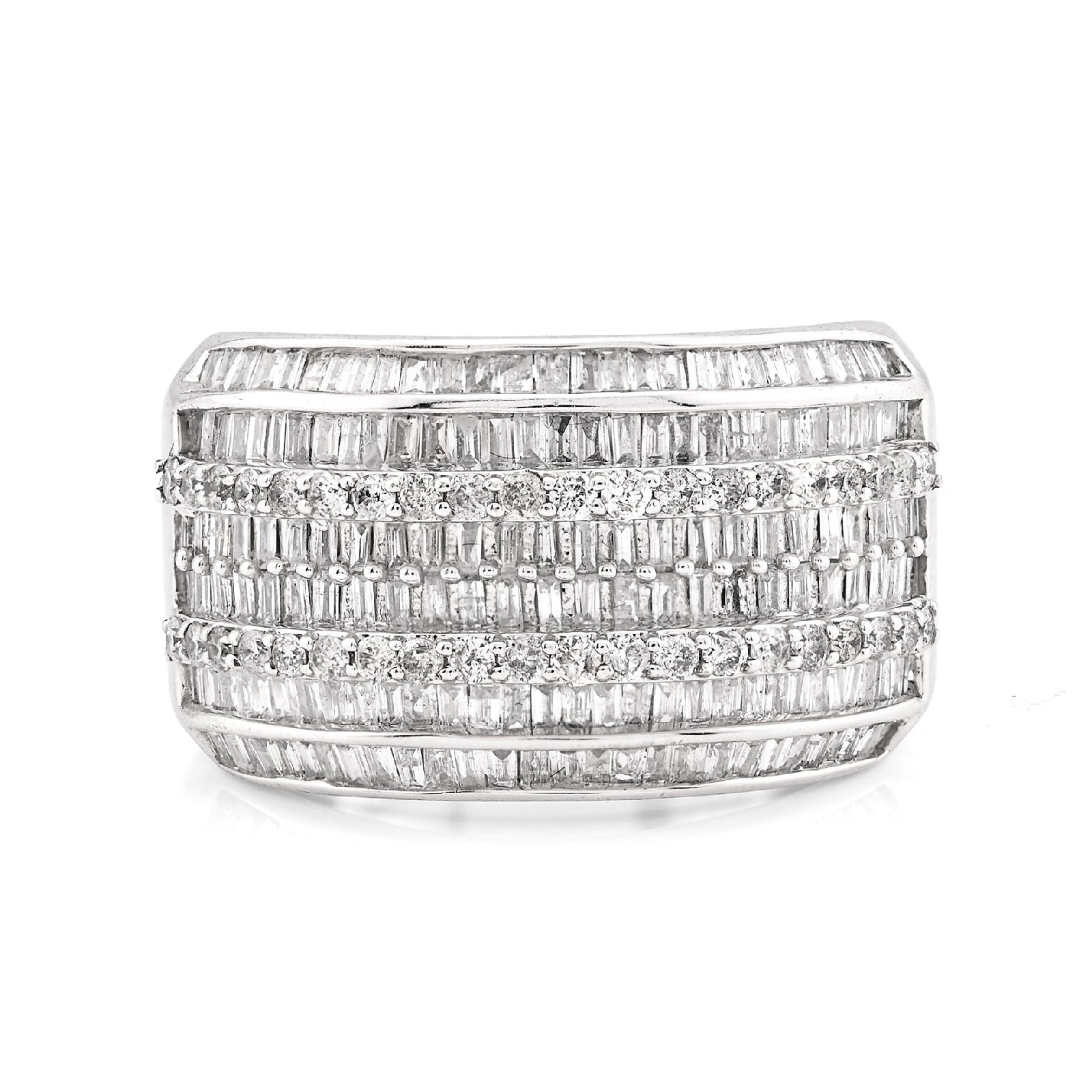10K White Gold 1.55CT Natural Diamond Round/Baguette Pinky Men Ring 14MM - Elite Jewelers - Rings