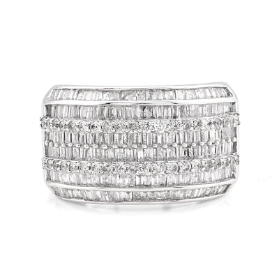 10K White Gold 1.55CT Natural Diamond Round/Baguette Pinky Men Ring 14MM - Elite Jewelers - Rings