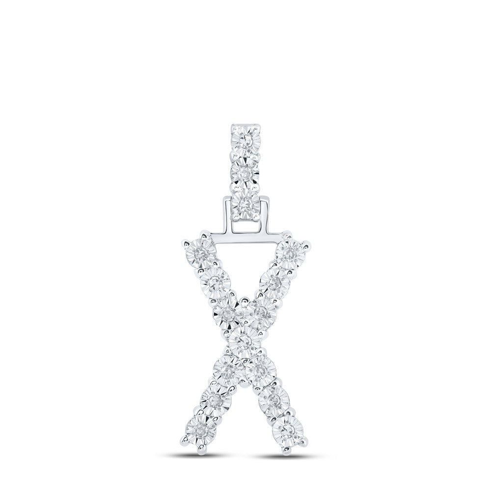10k White Gold 1.56gms 0.08CTW Natural Diamond Initial "X" Letter Pendant Charm - Elite Jewelers - Charms & Pendants