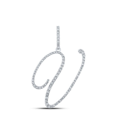 10k White Gold 1.56gms 0.47CTW Natural Diamond Initial "V" Letter Pendant Charm - Elite Jewelers - Charms & Pendants
