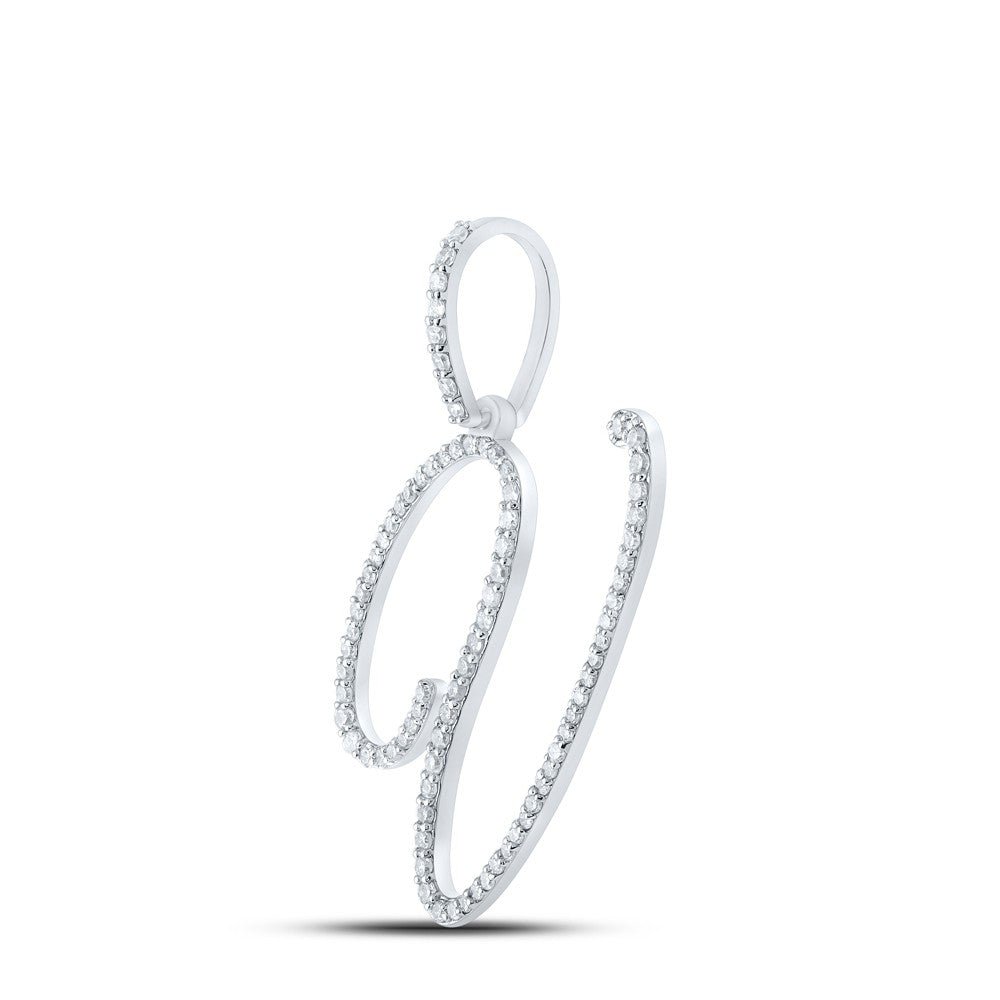 10k White Gold 1.56gms 0.47CTW Natural Diamond Initial "V" Letter Pendant Charm - Elite Jewelers - Charms & Pendants