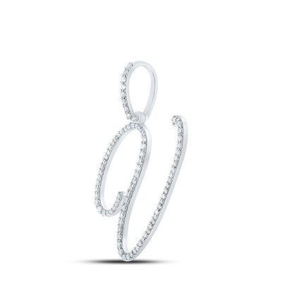 10k White Gold 1.56gms 0.47CTW Natural Diamond Initial "V" Letter Pendant Charm - Elite Jewelers - Charms & Pendants