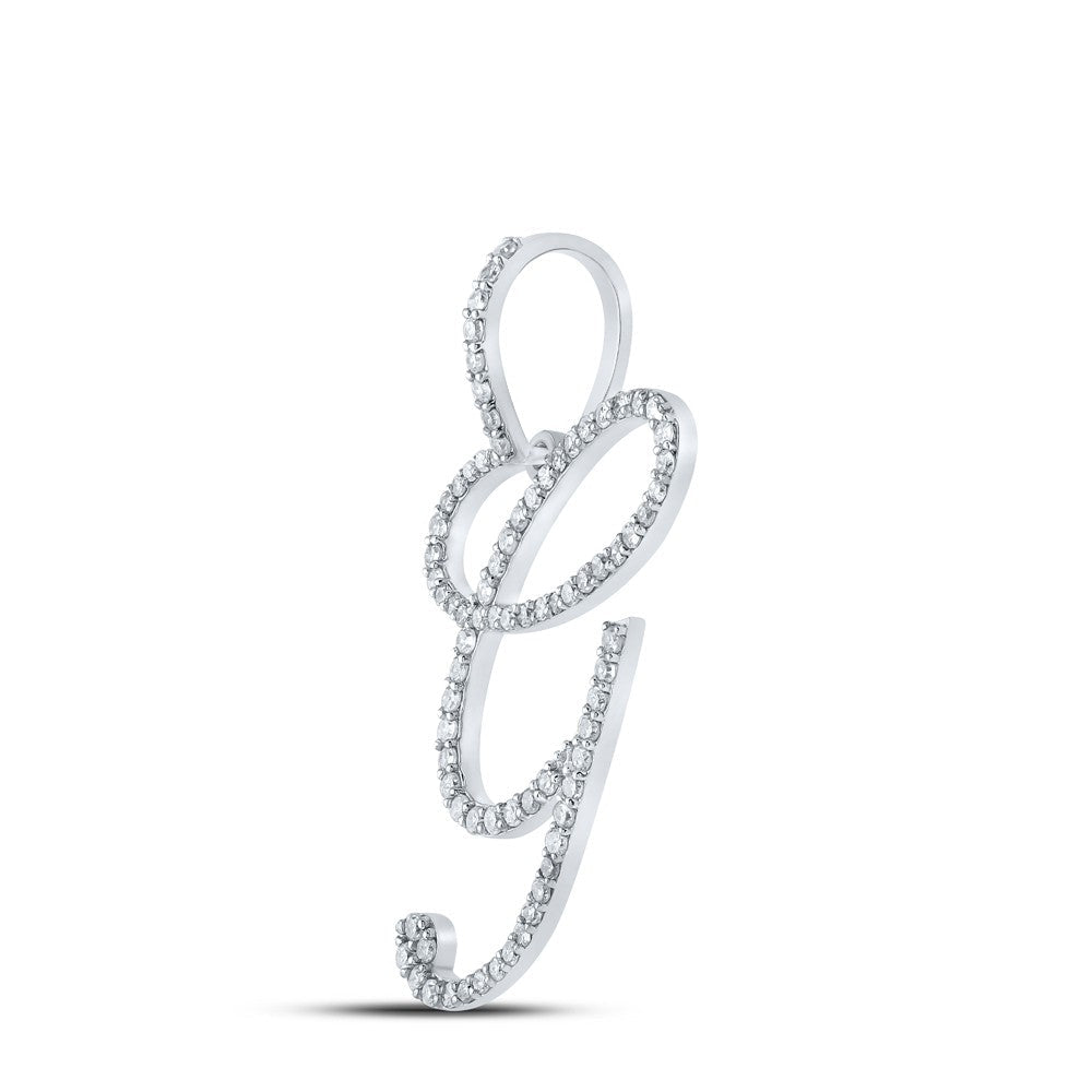 10k White Gold 1.57g 0.56CTW Natural Diamond Initial "G" Pendant Alphabet Charm - Elite Jewelers - Charms & Pendants