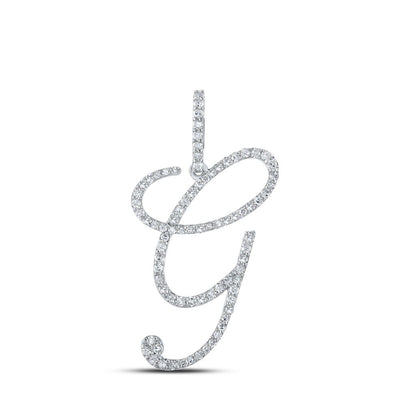 10k White Gold 1.57g 0.56CTW Natural Diamond Initial "G" Pendant Alphabet Charm - Elite Jewelers - Charms & Pendants