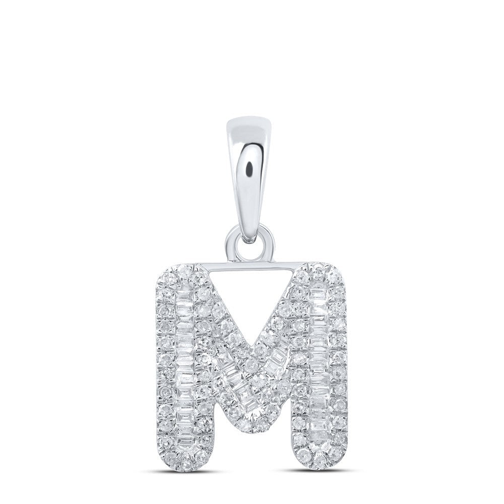 10k White Gold 1.59gms 0.4CTW Natural Diamond Initial "M" Letter Pendant Charm - Elite Jewelers - Charms & Pendants