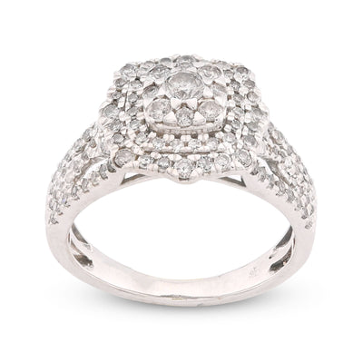 10K White Gold 1.5CT Halo Cluster Centre Round Solitaire Natural Diamond Women Ring - Elite Jewelers-Rings