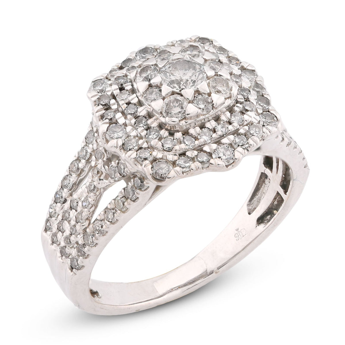 10K White Gold 1.5CT Halo Cluster Centre Round Solitaire Natural Diamond Women Ring - Elite Jewelers-Rings