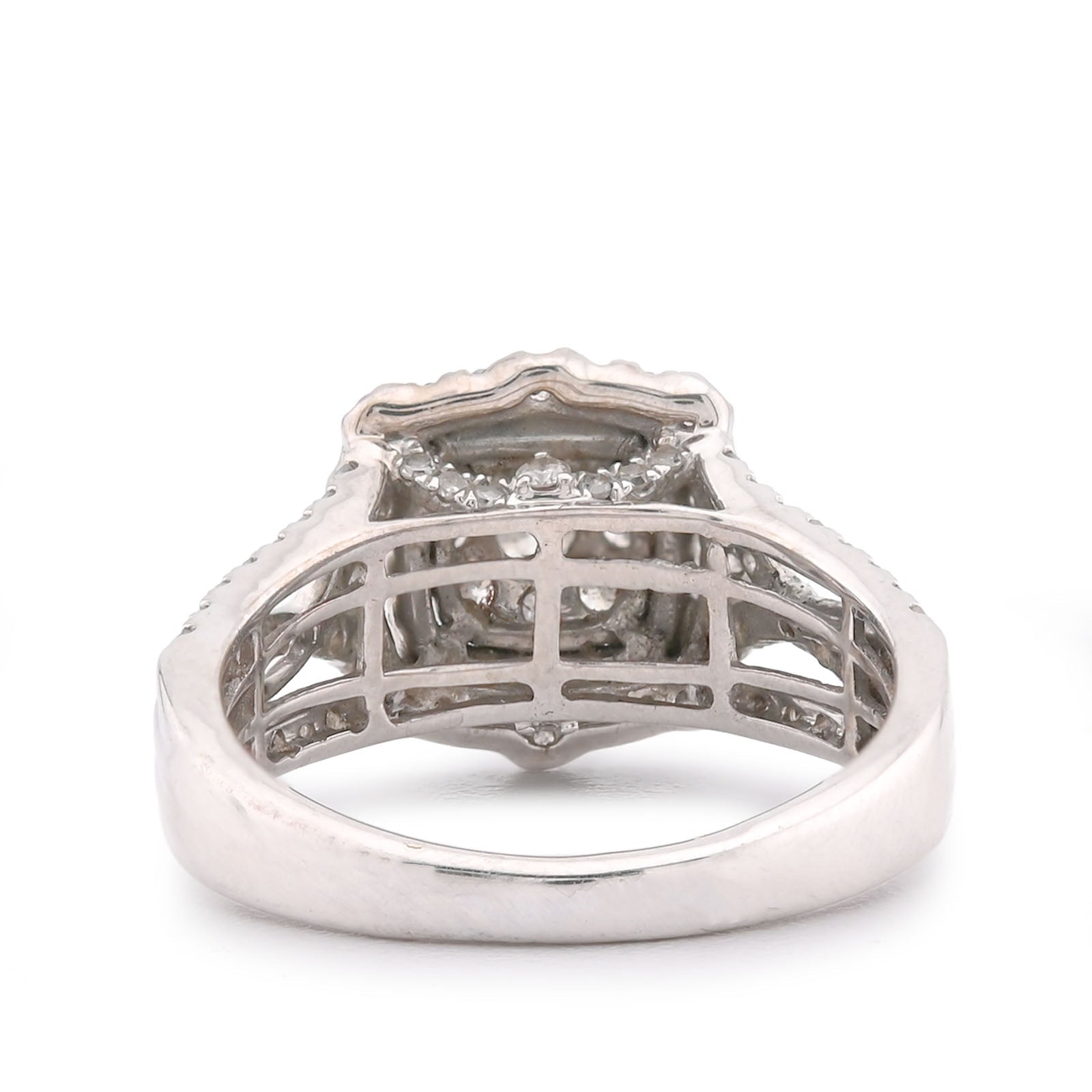 10K White Gold 1.5CT Halo Cluster Centre Round Solitaire Natural Diamond Women Ring - Elite Jewelers-Rings