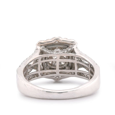 10K White Gold 1.5CT Halo Cluster Centre Round Solitaire Natural Diamond Women Ring - Elite Jewelers-Rings