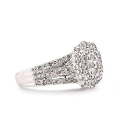 10K White Gold 1.5CT Halo Cluster Centre Round Solitaire Natural Diamond Women Ring - Elite Jewelers-Rings