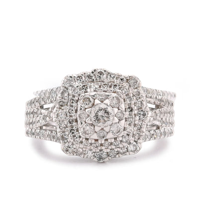 10K White Gold 1.5CT Halo Cluster Centre Round Solitaire Natural Diamond Women Ring - Elite Jewelers-Rings
