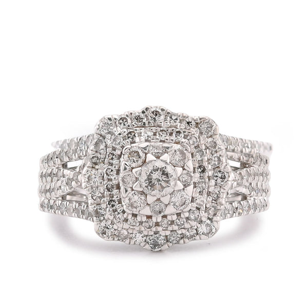 10K White Gold 1.5CT Halo Cluster Centre Round Solitaire Natural Diamond Women Ring - Elite Jewelers-Rings