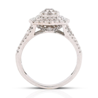 10K White Gold 1.5CT Halo Cluster Centre Round Solitaire Natural Diamond Women Ring - Elite Jewelers-Rings