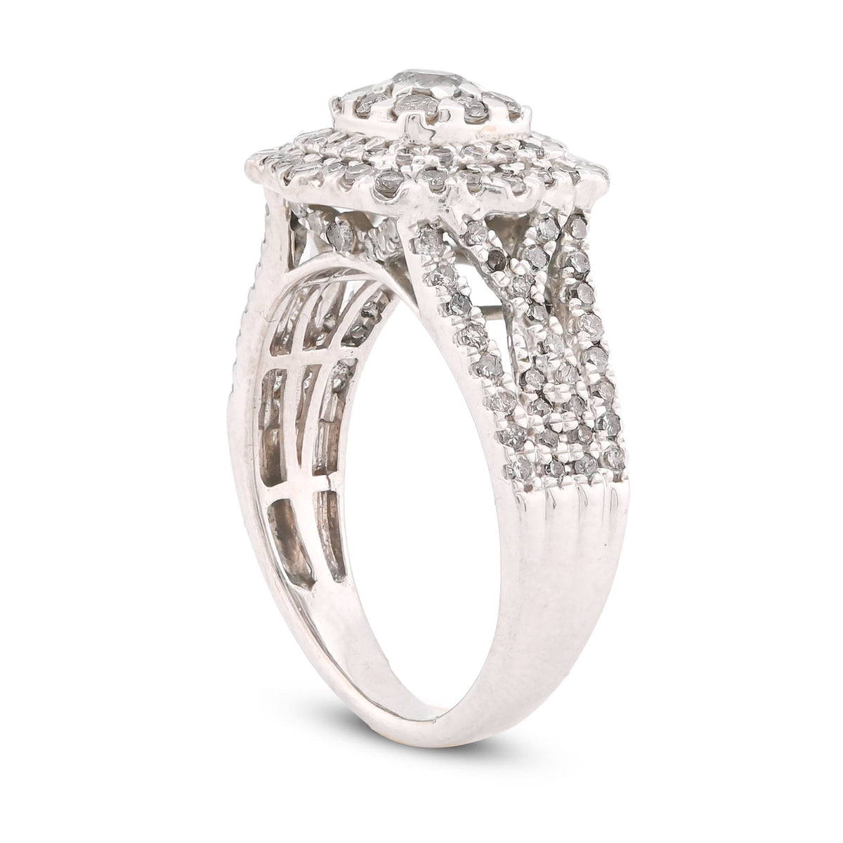 10K White Gold 1.5CT Halo Cluster Centre Round Solitaire Natural Diamond Women Ring - Elite Jewelers-Rings