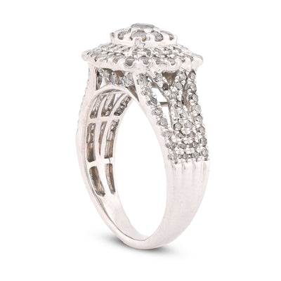 10K White Gold 1.5CT Halo Cluster Centre Round Solitaire Natural Diamond Women Ring - Elite Jewelers-Rings