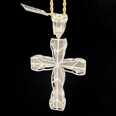 10k White Gold 1.5CTW Natural Round Diamond Iced - Out Cross Charm Pendant 17.2g - Elite Jewelers - Charms & Pendants