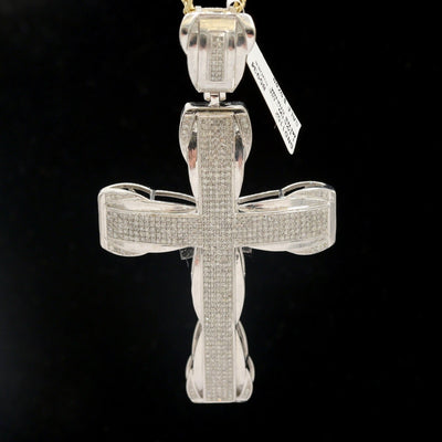 10k White Gold 1.5CTW Natural Round Diamond Iced - Out Cross Charm Pendant 17.2g - Elite Jewelers - Charms & Pendants