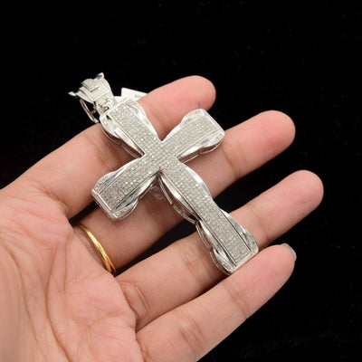 10k White Gold 1.5CTW Natural Round Diamond Iced - Out Cross Charm Pendant 17.2g - Elite Jewelers - Charms & Pendants