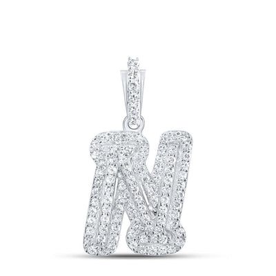 10k White Gold 1.5gms 0.22CTW Natural Diamond Initial "N" Letter Pendant Charm - Elite Jewelers - Charms & Pendants