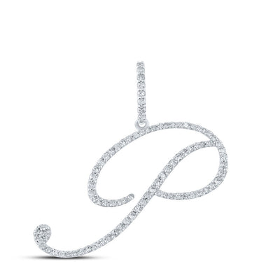 10k White Gold 1.61g 0.51CTW Natural Diamond Initial "P" Pendant Alphabet Charm - Elite Jewelers - Charms & Pendants