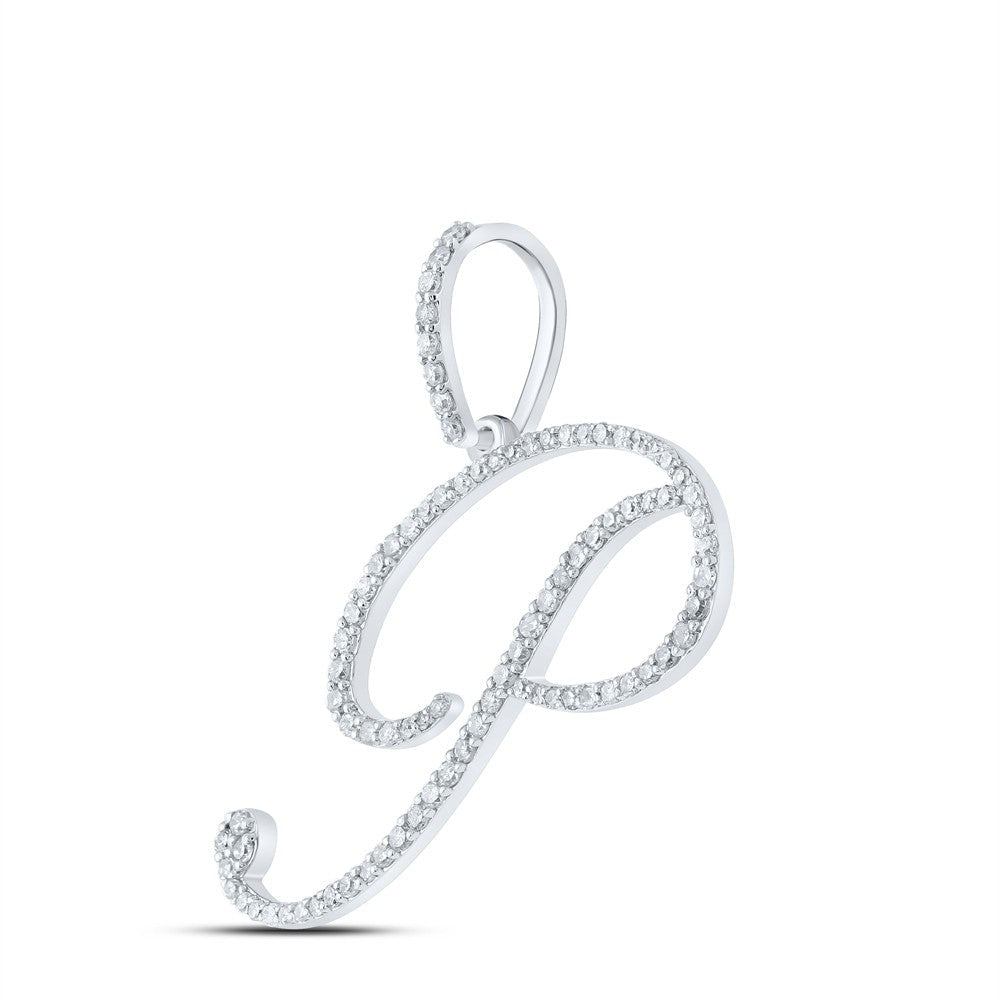 10k White Gold 1.61g 0.51CTW Natural Diamond Initial "P" Pendant Alphabet Charm - Elite Jewelers - Charms & Pendants