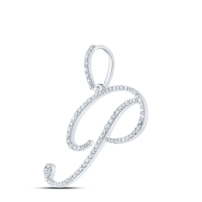 10k White Gold 1.61g 0.51CTW Natural Diamond Initial "P" Pendant Alphabet Charm - Elite Jewelers - Charms & Pendants