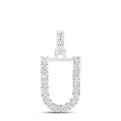 10k White Gold 1.61gms 0.1CTW Natural Diamond Initial "U" Letter Pendant Charm - Elite Jewelers - Charms & Pendants