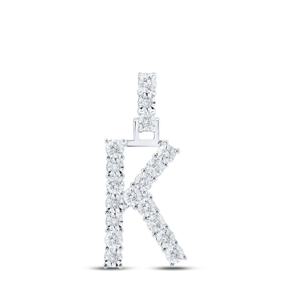 10k White Gold 1.63gms 0.1CTW Natural Diamond Initial "K" Letter Pendant Charm - Elite Jewelers - Charms & Pendants