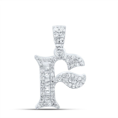 10k White Gold 1.64g 0.27CTW Natural Diamond Initial "F" Baguette Pendant Charm - Elite Jewelers - Charms & Pendants